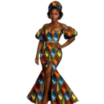 SA 4038 African Women Wedding Party Gown Sexy Puff Sleeve High Slit Mermaid Dress with Headscarf | Dashiki Ankara Style - Image 8