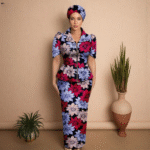 SA 4041 African Women Skirt Set Luxury Metal Zipper Top and Slim Fit Skirt Match Headscarf Party Wedding Elegant Lady Dress Suit - Image 4