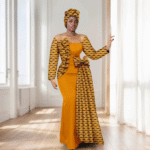 SA4032 African Women’s Wedding Dress – Off-Shoulder Maxi Dress with Headscarf - Image 9