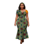 SA 4037 Ankara Fashion Women’s Slim Fit Dress Short Sleeves Patchwork Dashiki Print with Headscarf | Party Wedding Vestidos - Image 4