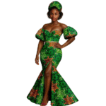 SA 4038 African Women Wedding Party Gown Sexy Puff Sleeve High Slit Mermaid Dress with Headscarf | Dashiki Ankara Style - Image 9