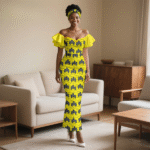 SA 4040 Ankara Fashion African Women Pleated Sleeve Heart-Collar Dress with Headscarf | Elegant Wedding Party Lady Dress - Image 6