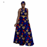 SA 4047African Women Ankara Sleeveless Gown with Headscarf - Image 2