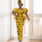 SA 4048 Elegant African Women 2-Piece Dress Set – Dashiki Ankara Puff Sleeve Ruffle Top & Skirt with Headscarf - Image 4