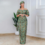 SA 4030 African Party Dress for Women – Off Shoulder Maxi Wedding Dress with Headscarf & Earrings - Image 11