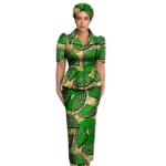 SA4036 African Women Skirt Set Luxury Metal Zipper Top & Slim Fit Skirt with Headscarf | Elegant Party Wedding Dress Suit - Image 5