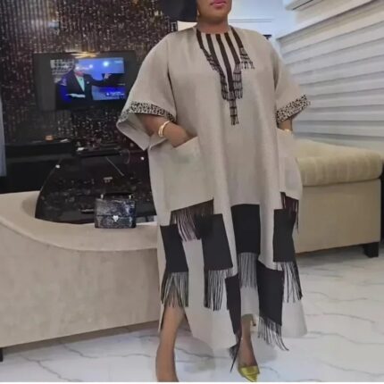 SA4051 Plus Size African Dresses for Women Spring 2025 Fashion African Half Sleeve Polyester O-neck Long Dress Dashiki African Clothes