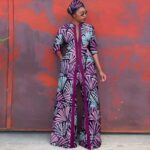 SA4035 African Clothes for Women Ankara Print 3-Piece Set | Long Jacket Coat, Pants & Headscarf Elegant Party Wear