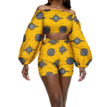 SA4062 Women African Ankara Off-Shoulder Crop Top & Shorts 2-Piece Set