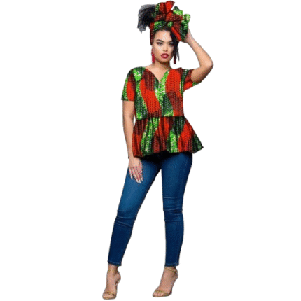 SA4056 African Clothes for Women | Dashiki Print Crop Top & Headwrap Set | Famous African Coat with Scarf