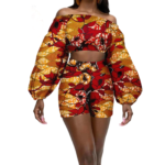 SA4062 Women African Ankara Off-Shoulder Crop Top & Shorts 2-Piece Set - Image 6