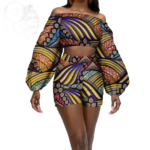 SA4062 Women African Ankara Off-Shoulder Crop Top & Shorts 2-Piece Set - Image 3