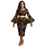 African Print Women’s Boat Neck Flare Sleeve Top & High Waist Midi Skirt – Dashiki 2 Piece Set - Image 8
