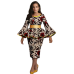 African Print Women’s Boat Neck Flare Sleeve Top & High Waist Midi Skirt – Dashiki 2 Piece Set - Image 7