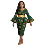 African Print Women’s Boat Neck Flare Sleeve Top & High Waist Midi Skirt – Dashiki 2 Piece Set - Image 6
