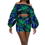 SA4062 Women African Ankara Off-Shoulder Crop Top & Shorts 2-Piece Set - Image 9