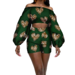 SA4062 Women African Ankara Off-Shoulder Crop Top & Shorts 2-Piece Set - Image 8
