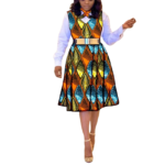 African Dress for Women – Ankara Print Bow Tie V-Neck Dress | Plus Size Bazin Riche Outfit - Image 2