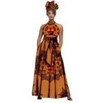 AFRIPRIDE African Dress for Women – Print Sleeveless Halter Maxi Dress with Headscarf - Image 6