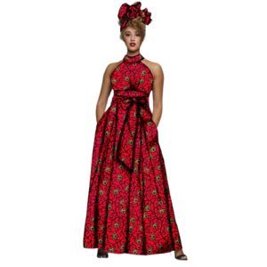 AFRIPRIDE African Dress for Women – Print Sleeveless Halter Maxi Dress with Headscarf - Image 4