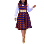 African Dress for Women – Ankara Print Bow Tie V-Neck Dress | Plus Size Bazin Riche Outfit - Image 3