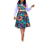 African Dress for Women – Ankara Print Bow Tie V-Neck Dress | Plus Size Bazin Riche Outfit