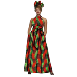 AFRIPRIDE African Dress for Women – Print Sleeveless Halter Maxi Dress with Headscarf - Image 5